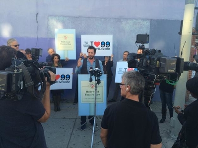 "#ilove99 #pro99 #lathtr @99SeatsLA councilman @MitchOFarrell supported us with #noahwyle #timrobbins" 
- By Daniel Henning on Twitter - March 4th, 2015
