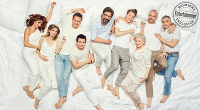 Queer folk
In the current issue of Entertainment Weekly, the cast of Queer as Folk reunited in full for the first time since they filmed the finale of their hit Showtime series in 2005. From left: Michelle Clunie (48), Thea Gill (48), Robert Gant (49), Hal Sparks (48), Gale Harold (48), Randy Harrison (40), Sharon Gless (75), Peter Paige (48), and Scott Lowell (53). From Entertainment Weekly June 2018
